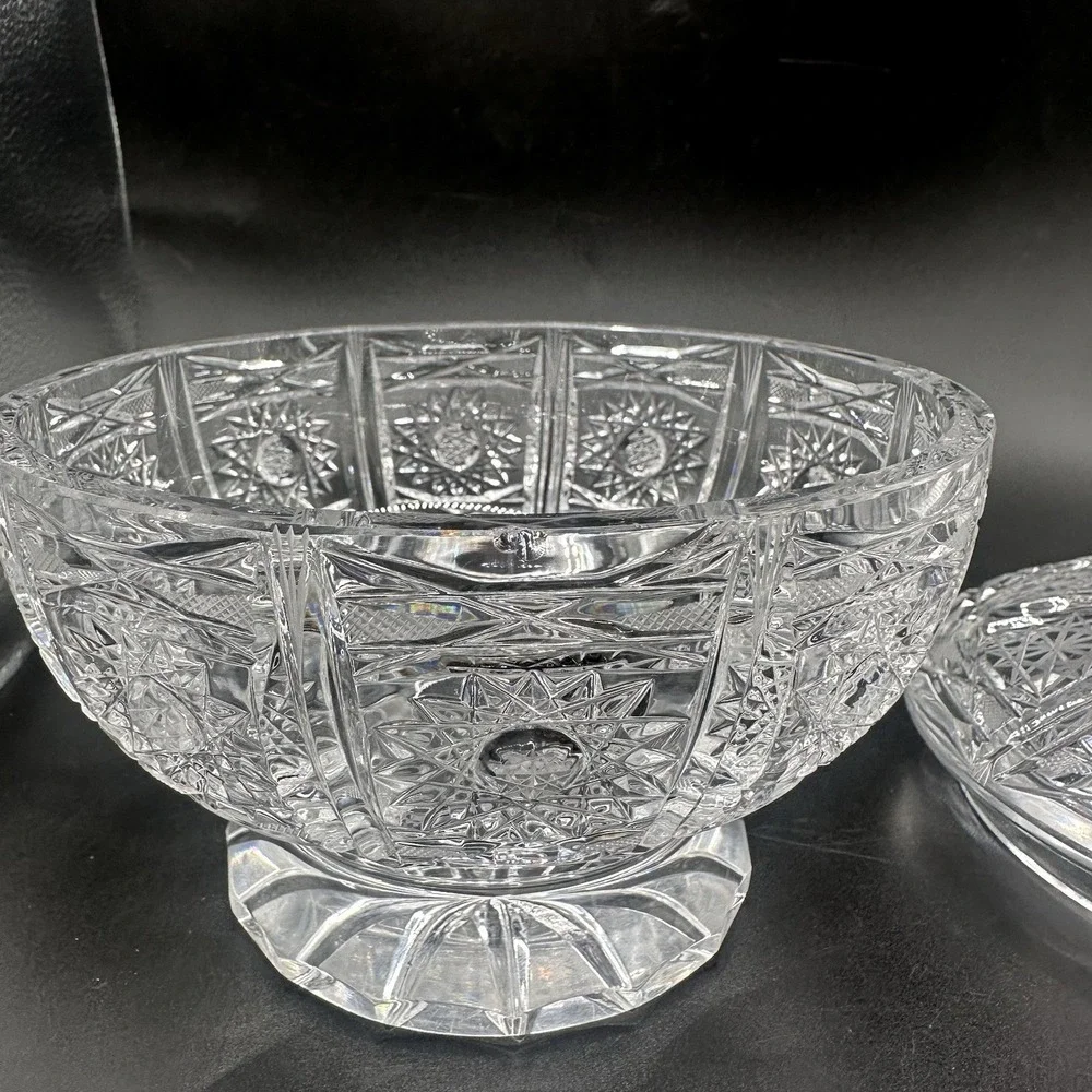 American Brilliant Cut Glass Candy‎ Dish With Lid Regency Sparkling